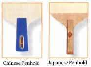 Penhold table tennis blade handle shapes