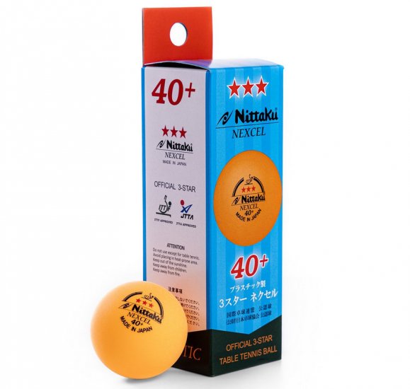 Nittaku 3-Star Nexcel 40+mm Orange Balls - box/3 ITTF approved - Click Image to Close